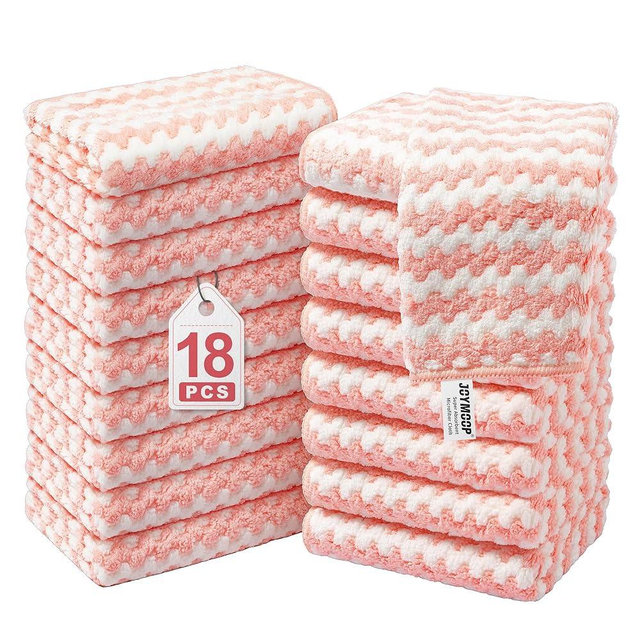 JOYMOOP Microfiber Cleaning Cloths – 18 Pack, 10" x 10", Pink – Reusable, Lint-Free, Super Absorbent Towels for Kitchen, Car, and Household Cleaning