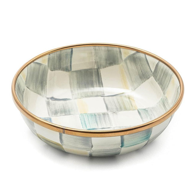 MACKENZIE-CHILDS Enamel Relish Dish, Small Serving Bowl for Entertaining, Gray-and-White Sterling Check