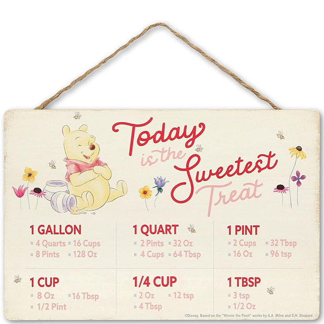 Open Road Brands Disney Winnie The Pooh Hanging Wood Measuring Sign - Today is The Sweetest Treat for Kitchen or Dining Room