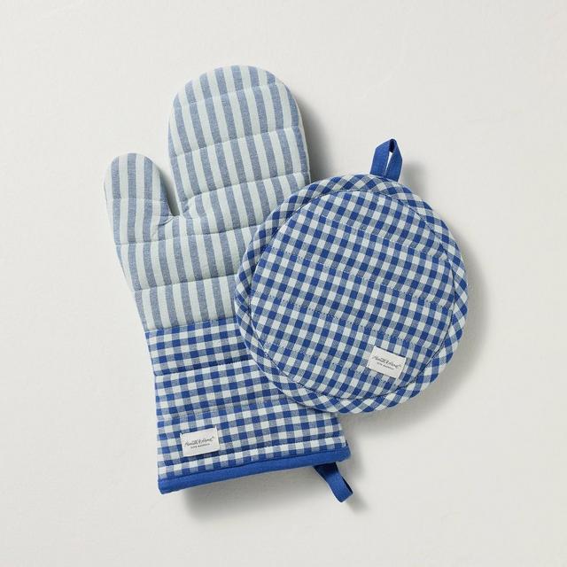 2pc Potholder Mitts Navy/Blue Stripe - Hearth & Hand™ with Magnolia