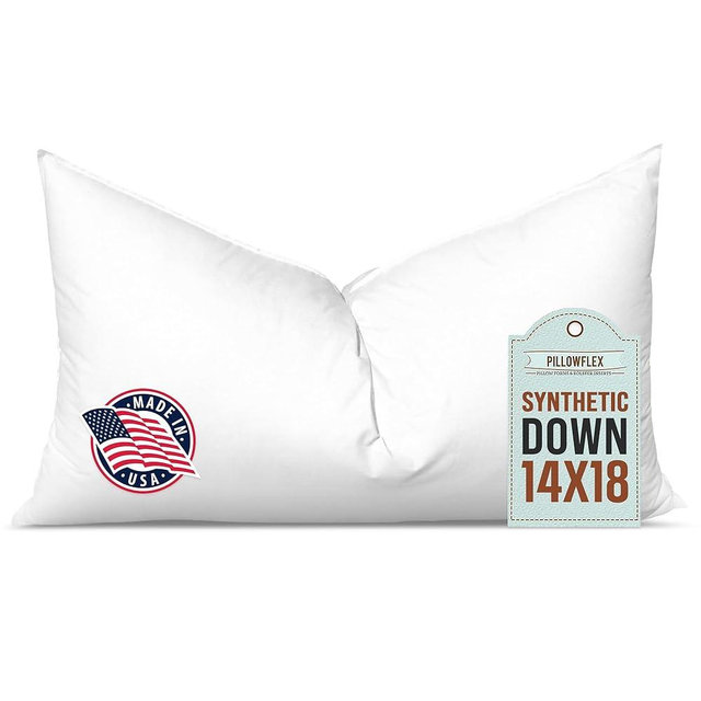 Pillowflex Synthetic Down Pillow Insert - 14x18 Down Alternative Pillow, Ultra Soft, Small Rectangle, Lumbar, Travel, Neck, Sleeping Pillow - 1 Decorative Pillow Form