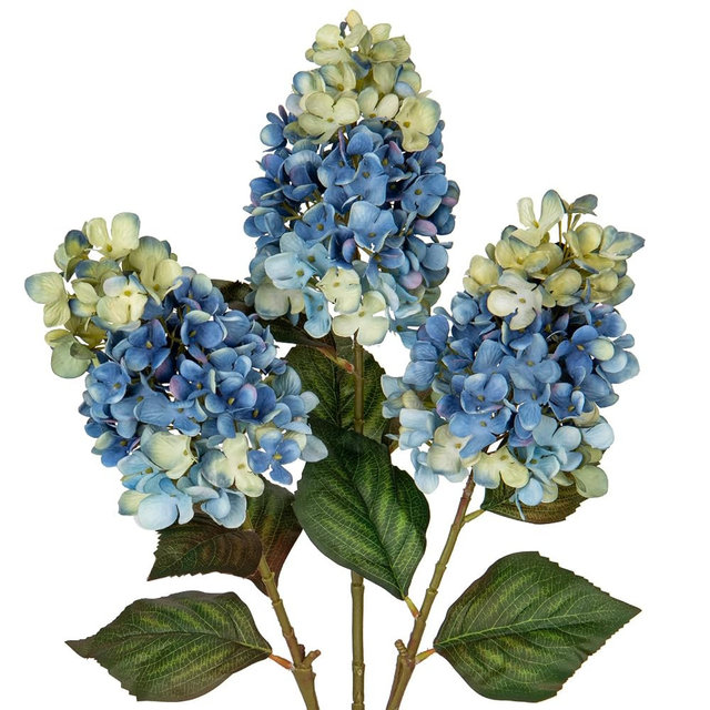 Arborus 3PCS Fake Flowers Cone Hydrangea Dodger Blue Artificial Fall Flowers 27" Long Fall Floral Stems for Vase, Real Touch Silk Flowers Décor for Floral Arrangement Autumn Home Kitchen Table Décor