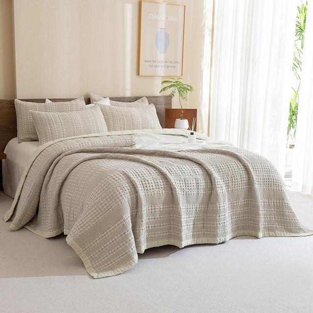 CozyTide Waffle Quilt Set King Size (110x98 Inch),100% Cotton Taupe Khaki Bedding Beige Bedspread Coverlet Set,3Pcs All Season Soft Lightweight Bedding Set & Collections