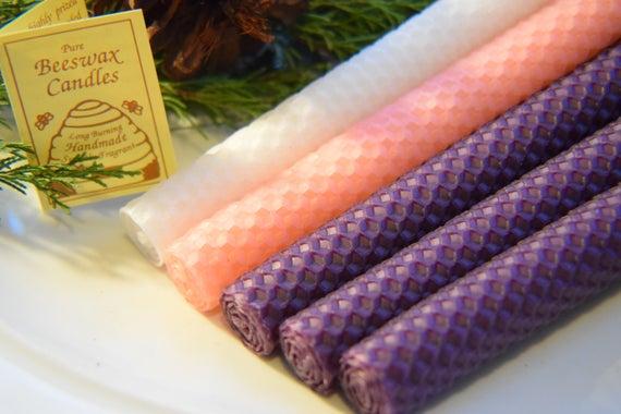 Advent Candles Beeswax Set of 5 | Hand Rolled Honeycomb Advent Taper Candle| Rustic Decor| Advent Tapers| Christmas Gifts Under 30