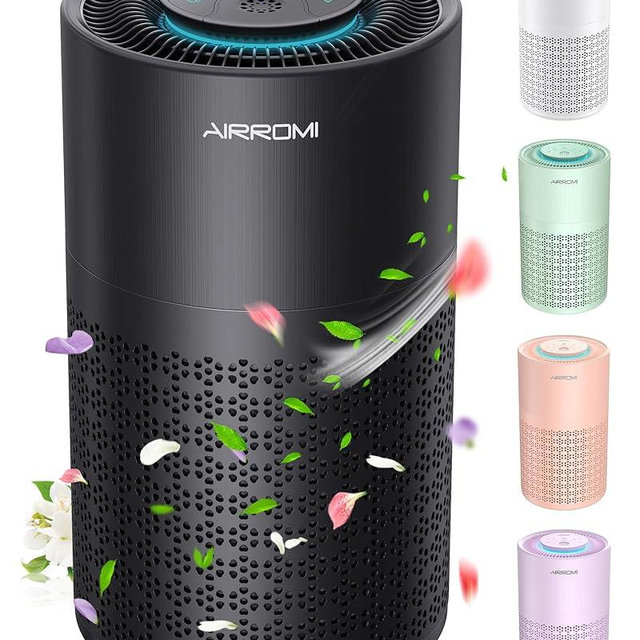 AIRROMI Air Purifier for Bedroom with True H13 HEPA 3-in-1 Filters, Pet Air Purifiers for Home Cat Pee Smell, Covers Up to 990 Ft², Quiet 360° intake Air Cleaner for Allergies Dust Smoke Odor Dander