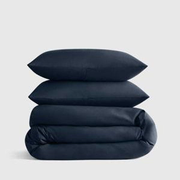 Queen Classic Organic Percale Duvet Cover Set in Navy