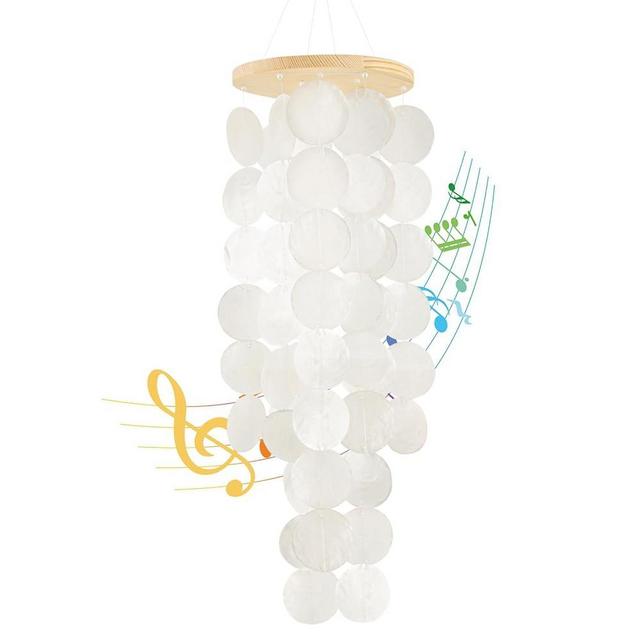 Wind Chimes for Outside - Handcrafted White Capiz Shells Windchime Coastal Style Decor for Indoor/Outdoors, Garden Decor, Great Gift for Women, Wind Chimes Lovers and More