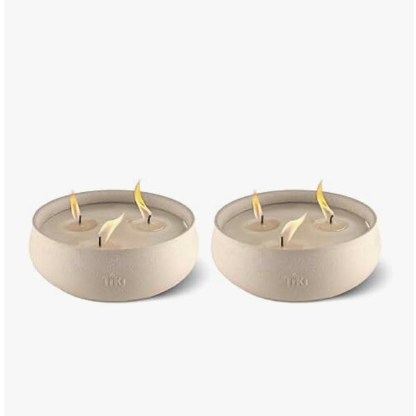 TIKI Citronella Candle 2-Pack – 7-Inch White Wax Bowl with Concrete Finish – Outdoor Decorative Candles for Patio, Deck, Garden, Backyard & Camping