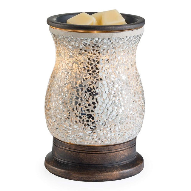 CANDLE WARMERS ETC. Illumination Fragrance Warmer- Light-Up Warmer for Warming Scented Candle Wax Melts and Tarts or to Freshen Room, Reflection Mosaic Silver Glass