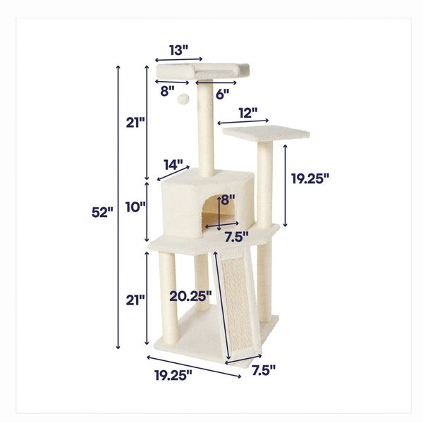 Frisco 52-in Faux Fur Cat Tree & Condo (Cream Color)