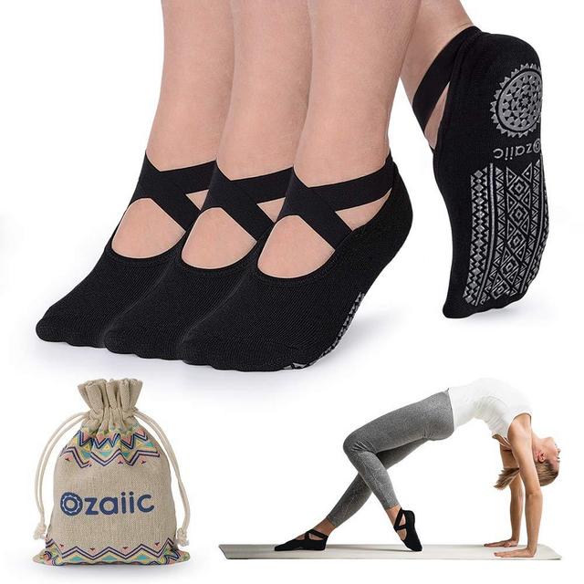 Yoga Socks for Women Non-Slip Grips & Straps, Ideal for Pilates, Pure Barre, Ballet, Dance, Barefoot Workout