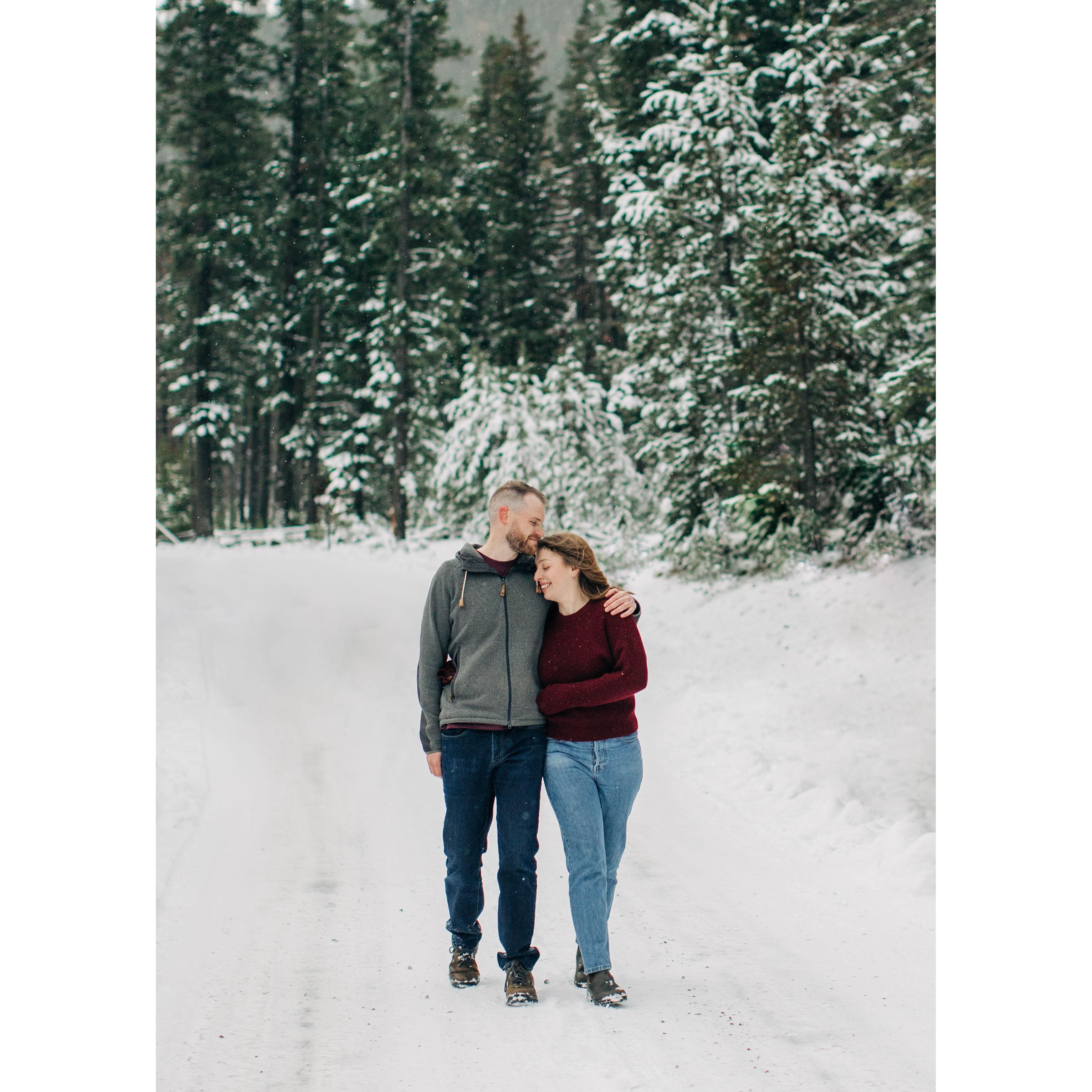 We were surprised how much fun we had taking our engagement photos with our wedding photographer Meg. We loved being surrounded by the winter wonderland in Bend, OR.
