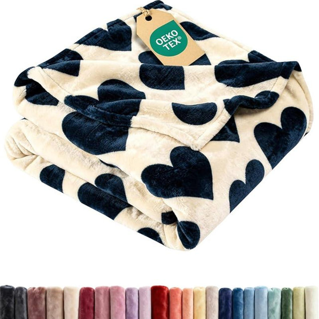 Ultra Soft Fleece Blanket Throw Size - Flannel Fleece Throw Blue Hearts Blanket - Lightweight for Couch Bed Chair - Thick, Cozy, Warm and Breathable - All Season Cozy, Anti-Static Microplush Bedding