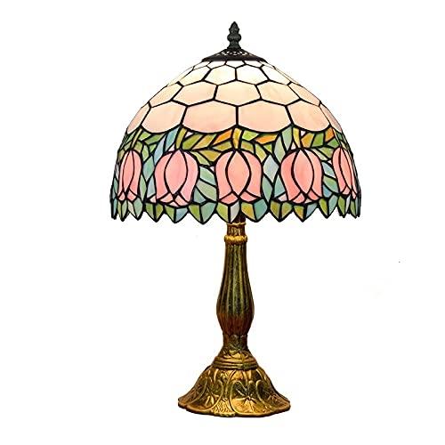 Blivuself Tiffany Lamp Stained Glass Lamp Pink Tulip Bedroom Table lamp Reading Desk Light for Bedside Living Room Office Dormitory Dining Room Decorate Housewarming Gift 12X12X18 Include Light Bulb