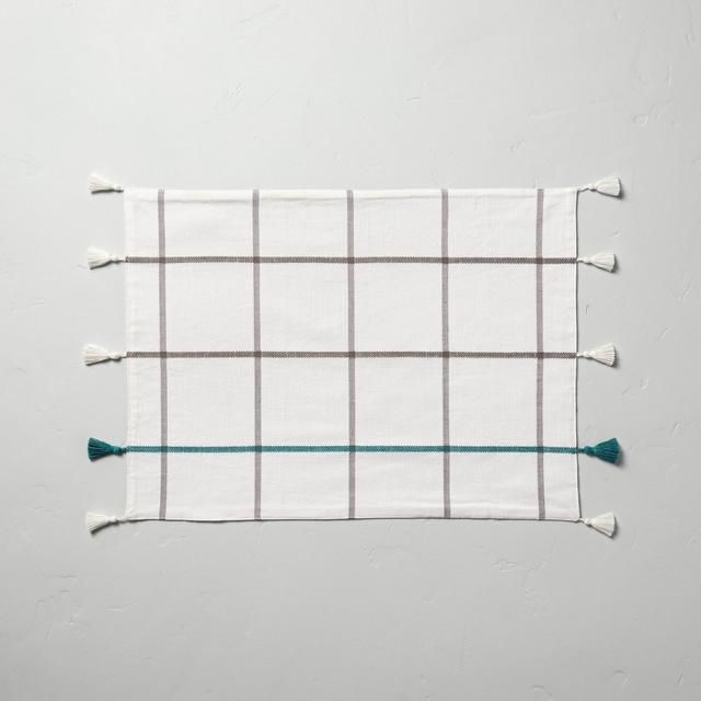 Windowpane Plaid Tassel Placemat Teal/Gray - Hearth & Hand™ with Magnolia