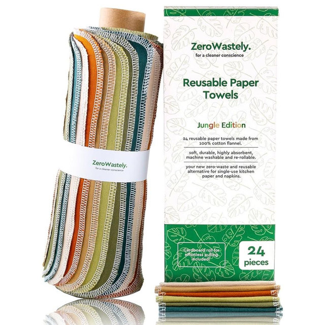Reusable Paper Towels - Value Pack of 24 Paperless Paper Towels! - 100% Cotton, Super Soft, Absorbent, Washable and Made To Last