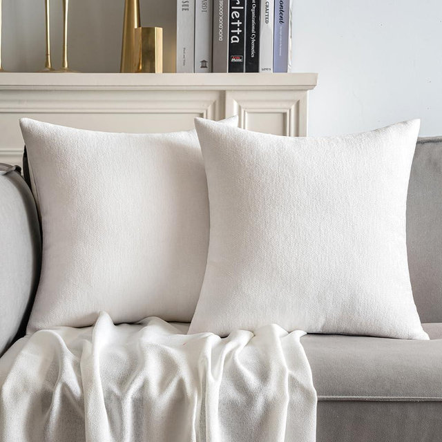 MIULEE Pack of 2 Pure White Decorative Pillow Covers 18x18 Inch Soft Chenille Couch Throw Pillows Farmhouse Cushion Covers for Home Decor Sofa Bedroom Living Room