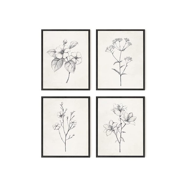 HAUS AND HUES Framed Vintage Botanical Prints - Set of 4 Framed Farmhouse Bedroom Wall Decor, Rustic Art for Bathroom, Farmhouse Decor Pictures for Living Room, Boho Decor (11x14, Black Framed)