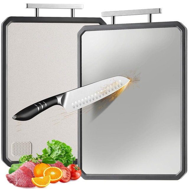Titanium Cutting Board Double Sided for Kitchen,Large Chopping Board（16.42×11 In）Non-Slip Edge Garlic Grater Titanium and Food-Grade Wheat Straw PP, Kitchen Necessities for Home