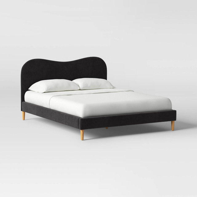 King Scalloped Wave Bed Velvet Black - Threshold™