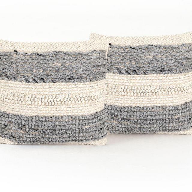 Textured Striped Pillow, Set of 2, 20" x 20", Cream/Gray