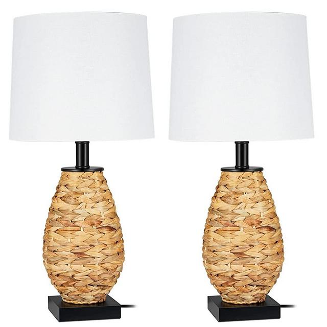 TPAMSWO Coastal Table Lamps Set of 2, Retro Natural Seagrass Rattan Woven 22.75" Bedside Lamp, for Bedroom Living Room Home Office Desk Nightstand Table Lamp
