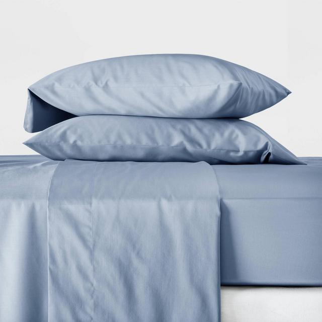 King 300 Thread Count Temperature Regulating Solid Sheet Set Deep Sky Blue - Casaluna™
