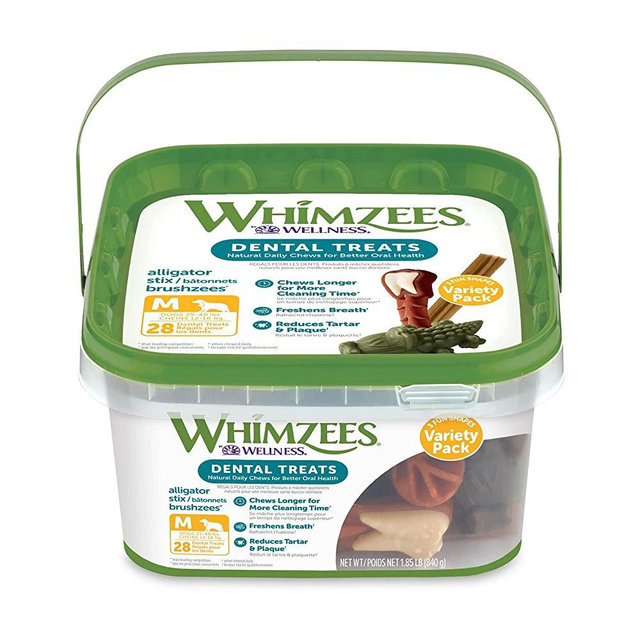 WHIMZEES Natural Grain Free Daily Long Lasting Dog Dental Treats, Variety Box, Medium, Dental Chews (Pack of 28)