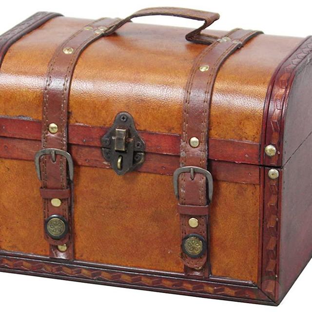 Vintiquewise QI003006.L TM Decorative Wood Leather Treasure Box (Large Trunk Only)