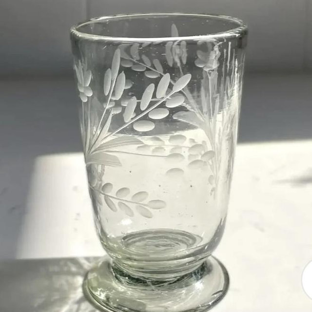 Hand-Etched Blown Footed Glass