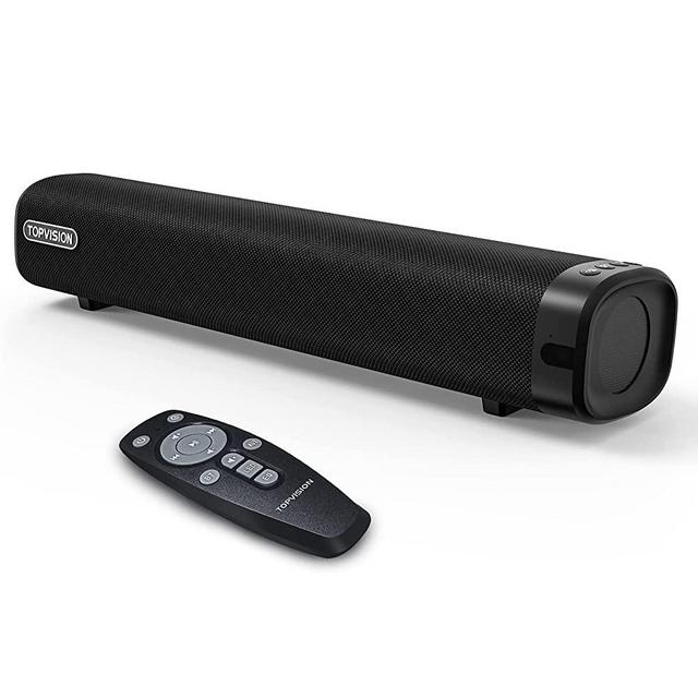 Top vision 50W Soundbar, 16-Inch Small Sound Bars for TV, 3 Equalizer Modes, Wireless Bluetooth 5.0, Optical/Aux/USB Connection, Mini Soundbar with Built-in DSP for TV, PC, Projectors, Tablets