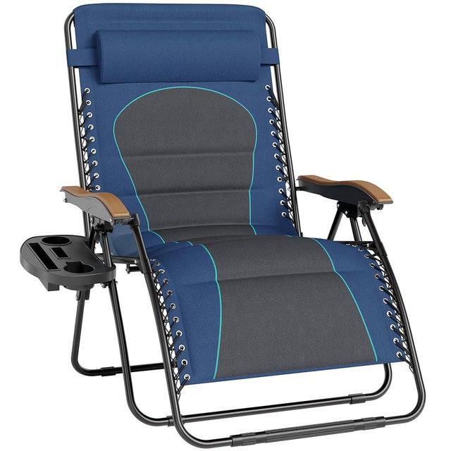 Sophia & William Oversized XXL Zero Gravity Lounge Chair Padded Reclining Lawn Chair Outdoor Gravity Chair with Cup Holder, Support 400 LBS, Blue
