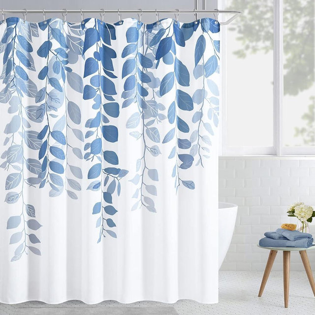 BOODII Dusty Blue Grey Leaf Shower Curtain for Bathroom Grayish Blue Botanical Eucalyptus Curtain Set Floral Leaves Bathroom Decor Spring Bath Stone with Hooks 72x72