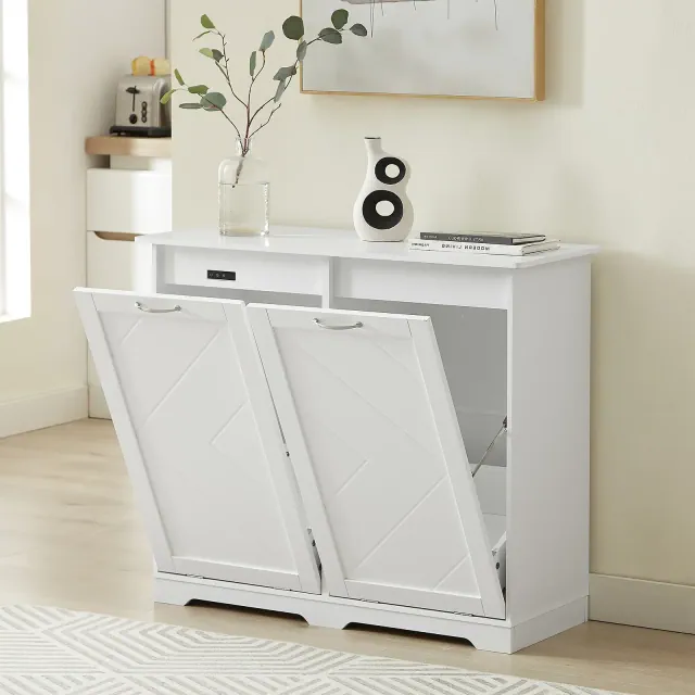 VECELO Kitchen Trash Bin Cabinet White MDF 14.96 in. Sideboard