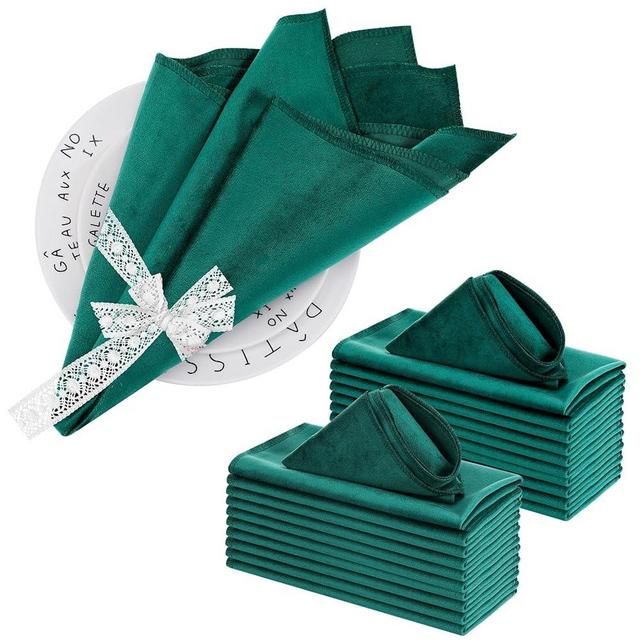 12 Pcs Emerald Green Napkins Cloth 20 x 20 Inches Velvet Dinner Napkins Soft Square Table Napkins Absorbent for Thanksgiving Wedding Party Baby Shower Bridal Shower
