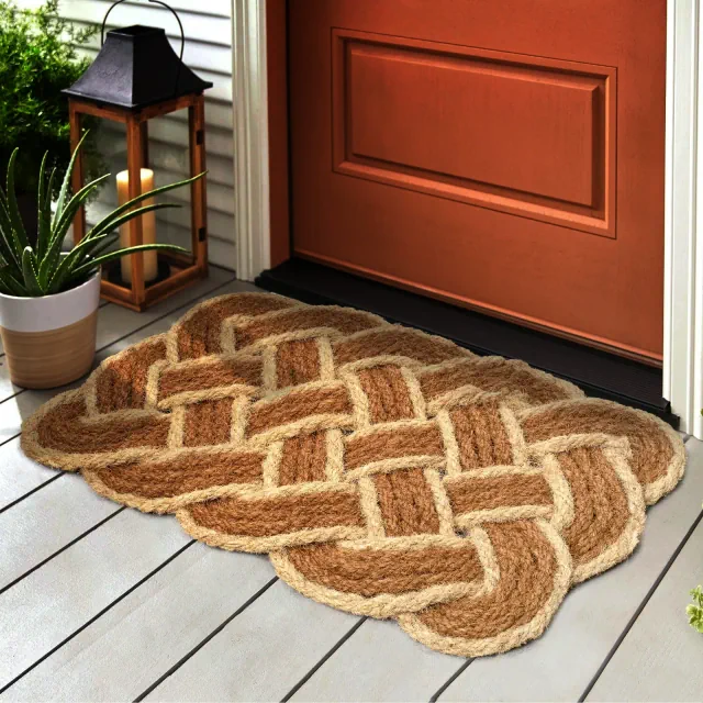 JONATHAN Y Maeve Classic Coastal Scalloped Basketweave Coir Natural/Bleach 18 in. x 30 in. Indoor/Outdoor DoorMat