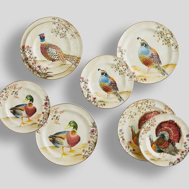 Botanical Harvest Bird Stoneware 8-Piece Dinnerware Set