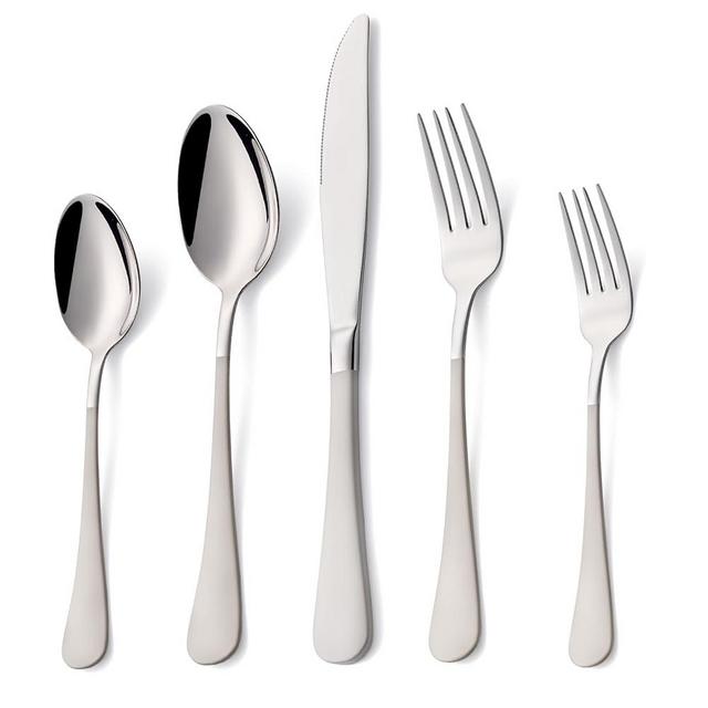 Lekoton 20 Piece Cream Grey 18/0 Flatware Utensil Set for 4, Include Dinner Knife,Dinner Forks,Dinner Spoons,Salad Forks,Teaspoons,Silverware Set for 4, Dishwasher Safe