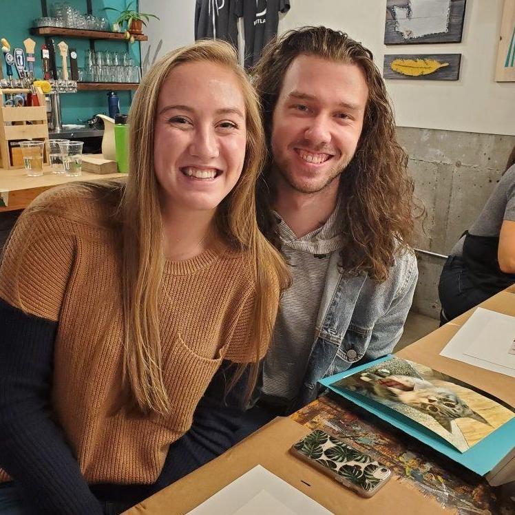 our first photo together!! paint & sip date for Austin's birthday, 2019