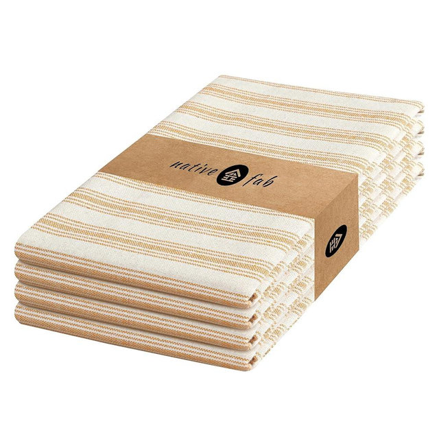 Native Fab 4 Pack Farmhouse Modern Stripe Kitchen Dish Towels Cotton Super Absorbent Quick Drying Reusable 18x26 Inches - Bar Hand Towels, Kitchen Cleaning Towels with Hanging Loop, Yellow