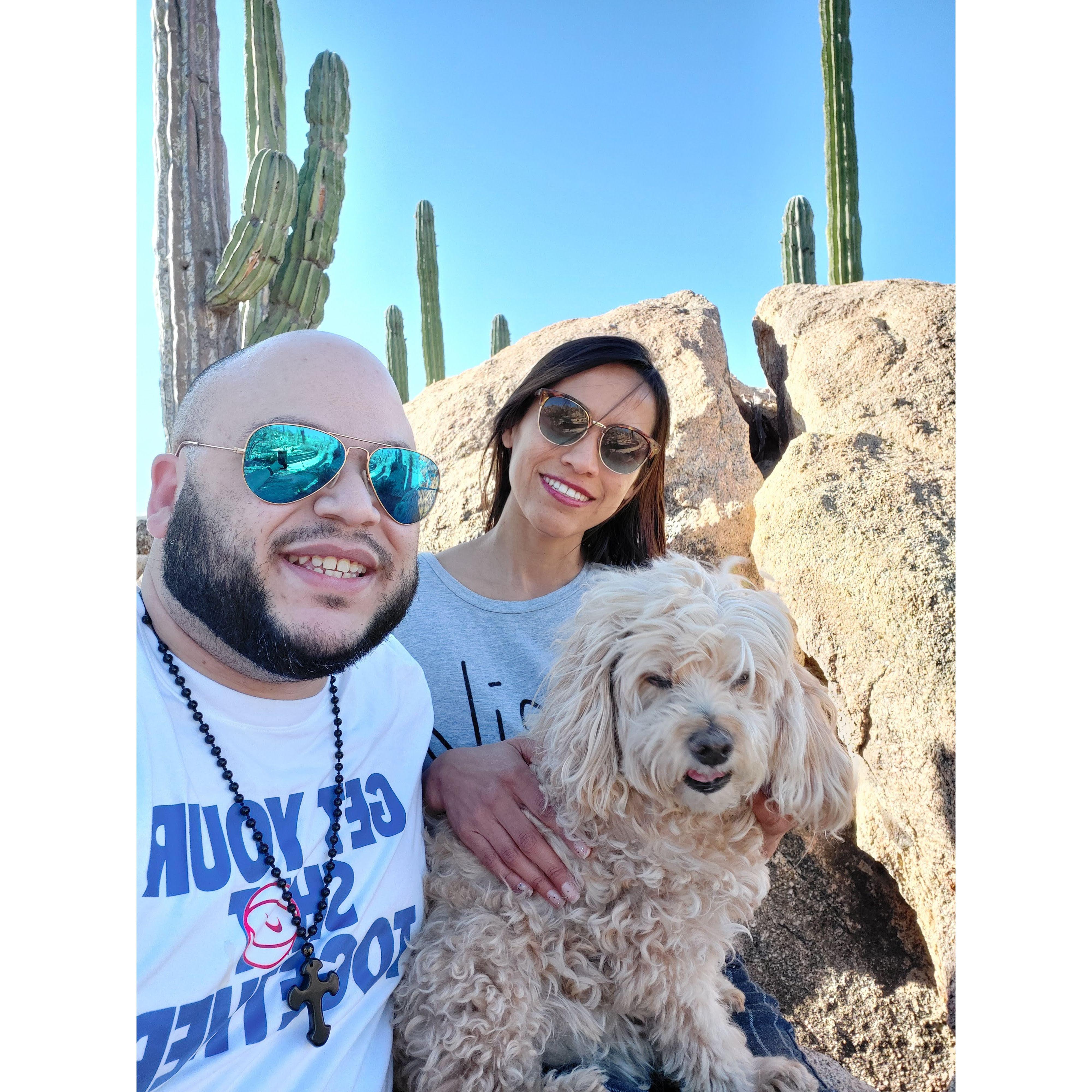 Galette, Alex, and Mel stopping by the desert in Baja California, returning from Guerrero Negro during the friendship stage