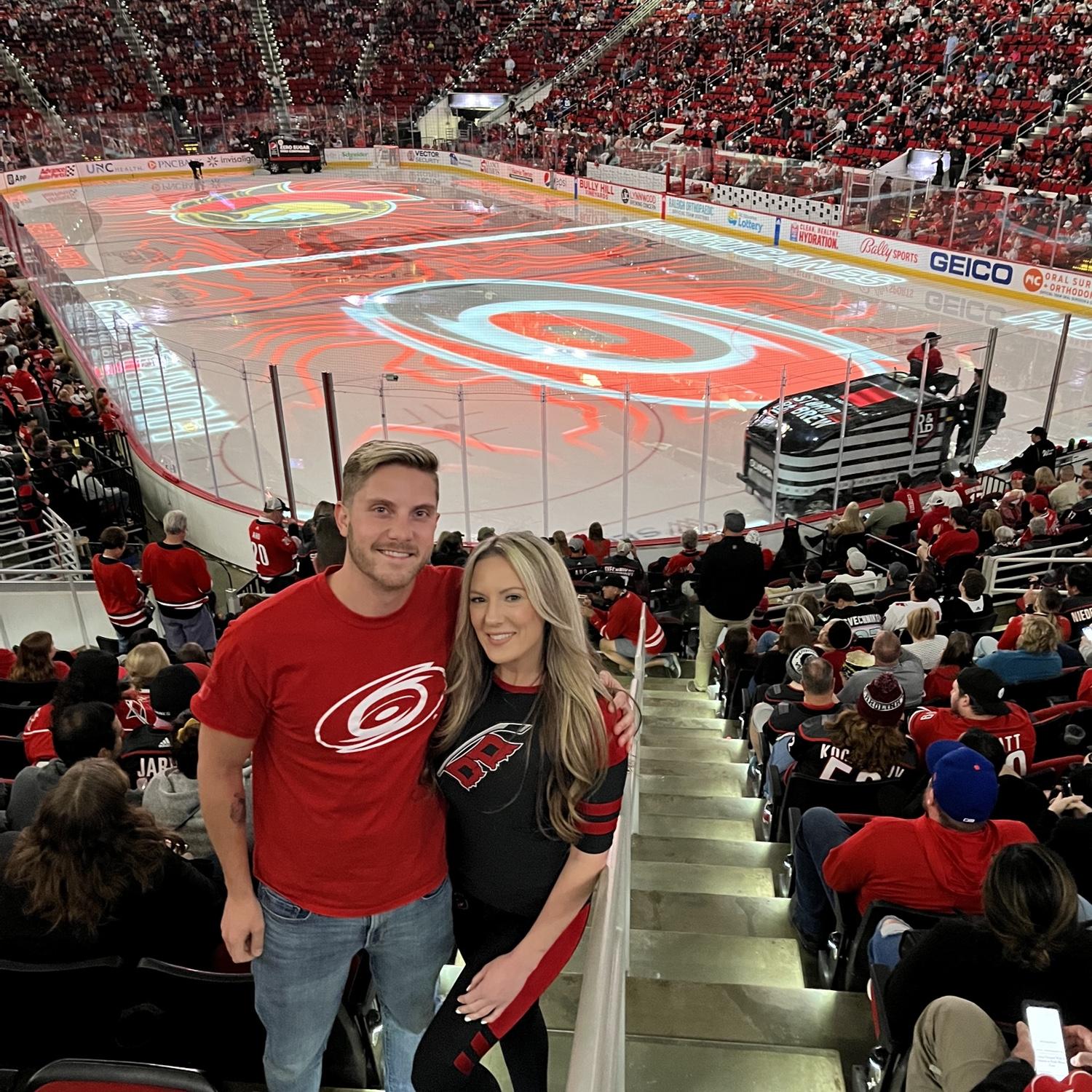 It all began at a Canes game—Brittany cheering and Aaron tailgating. Though they crossed paths that night, it wasn’t until a month later that their friends Inez and Greg officially introduced them