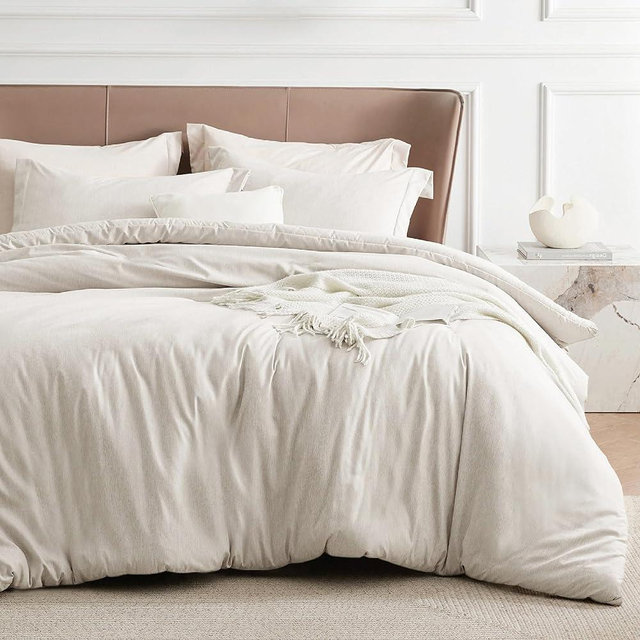 Bedsure Beige Duvet Cover King Size - Super Soft Cationic Dyed Duvet Cover for Kids with Zipper Closure, 3 Pieces, Includes 1 Duvet Cover (104"x90") & 2 Pillow Shams, NO Comforter
