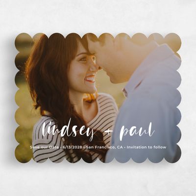 White Scalloped Wedding Save the Date - Lyons Landscape