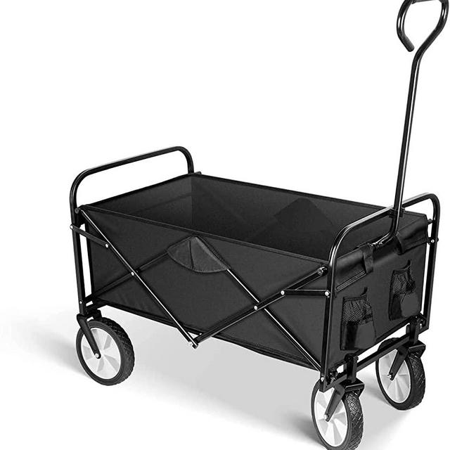 YSSOA Folding Garden Cart PRO, Collapsible Wagon with 360 Degree Swivel Wheels & Adjustable Handle, Black, 220lbs Weight Capacity