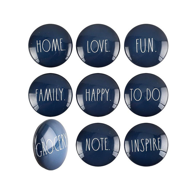 Rae Dunn Cute Glass Magnets - Decorative Fridge Magnets for Home & Family, Pack of 9, Blue