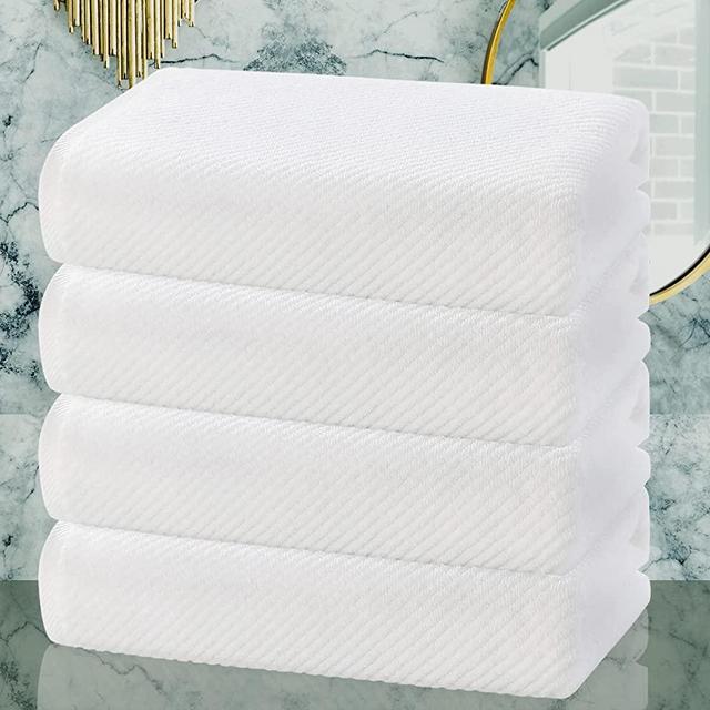 VOOVA & MOVAS White Bath Towels 4PC Pack with Gift Box Packing, 30''X56'' - Soft, Quick-Dry, 100% Cotton Luxury Towel Set for Bathroom, Pool, and Spa, College Dorm Room Essentials, White