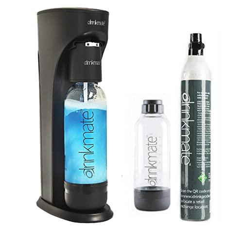 DrinkMate Sparkling Water and Soda Maker, Drink Includes Two 1L Re-usable BPA-free Carbonating Bottle, 60L CO2 Cylinder and Patented Fizz Infuser, 18" x 8" x 5", Matte Black