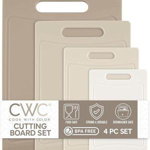 COOK WITH COLOR Non-Slip Cutting Board Set – Kitchen Essentials with Easy Grip Handle for Meat, Veggies, and Fruits, 4 Cutting Boards, Brown