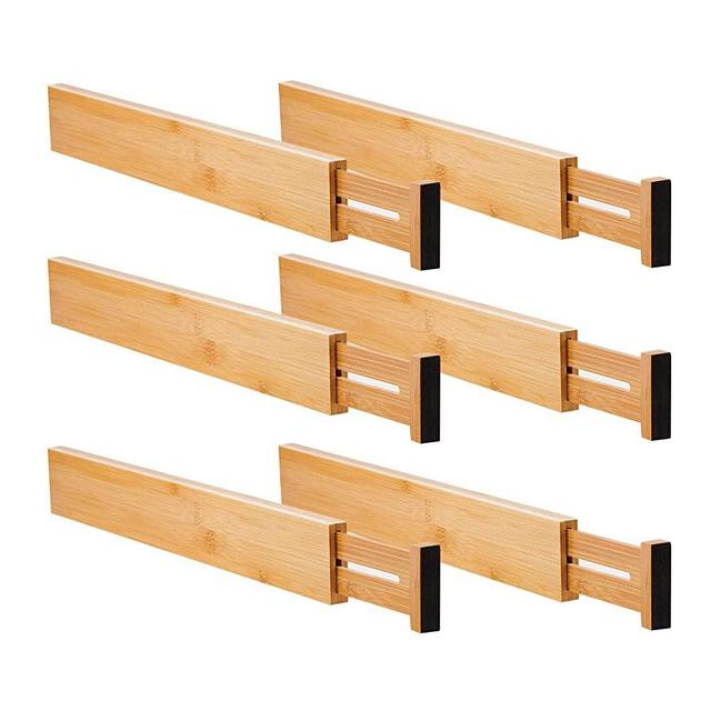 Adjustable Bamboo Drawer Dividers, Expandable Drawer Organizer (16.7-21.9 in) for Kitchen, Bedroom, Bathroom, Dresser and Office, 6-Pack